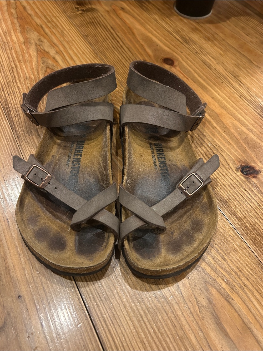 Birkenstock Women’s Brown Strappy Leather Sandals with Buckles